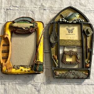 LOT OF (2) FISHING PICTURE EMBOSSED 3D FRAMES STANDS UP